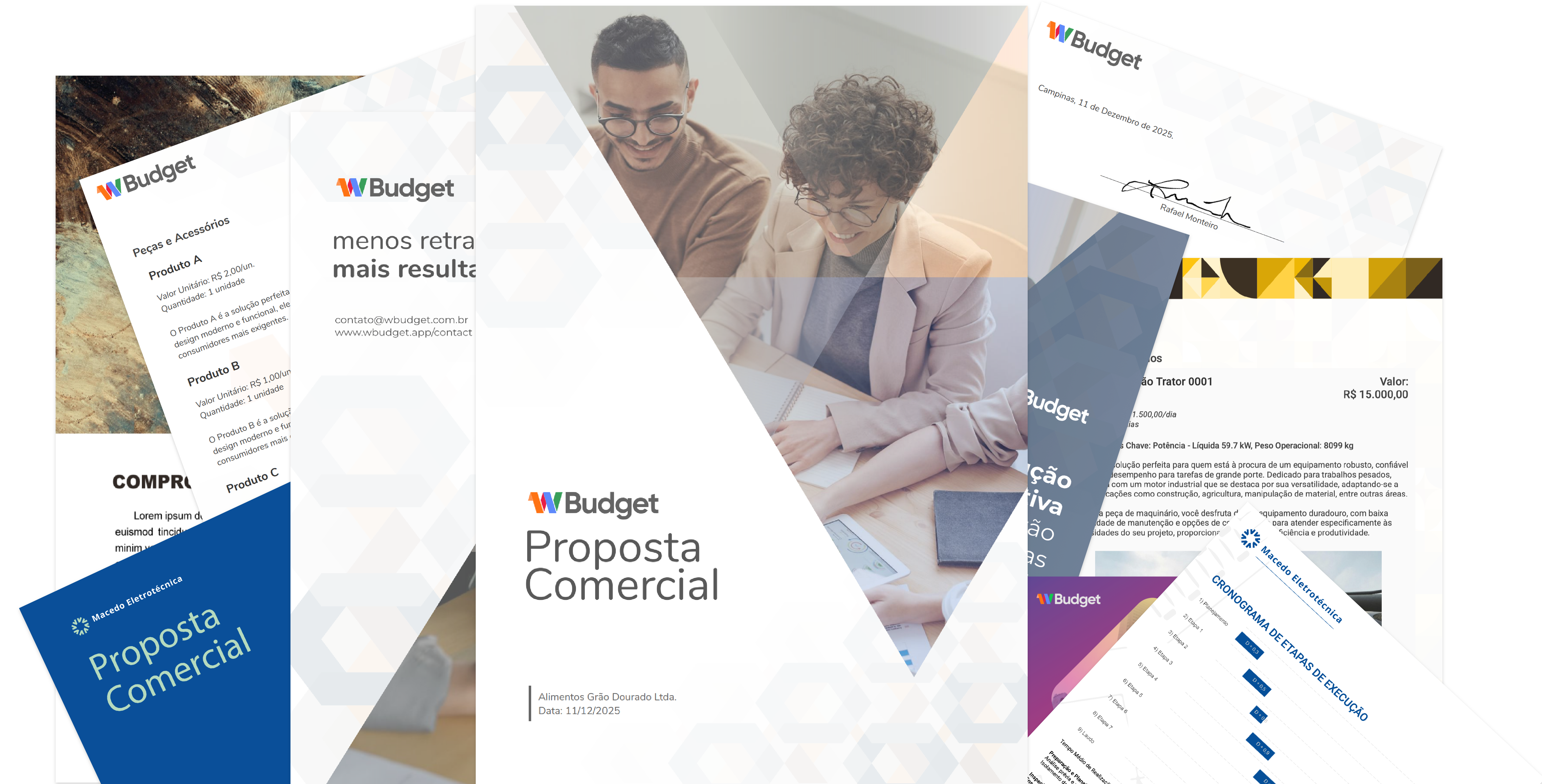 Mosaico de Modelos de Propostas Profissionais do WBudget